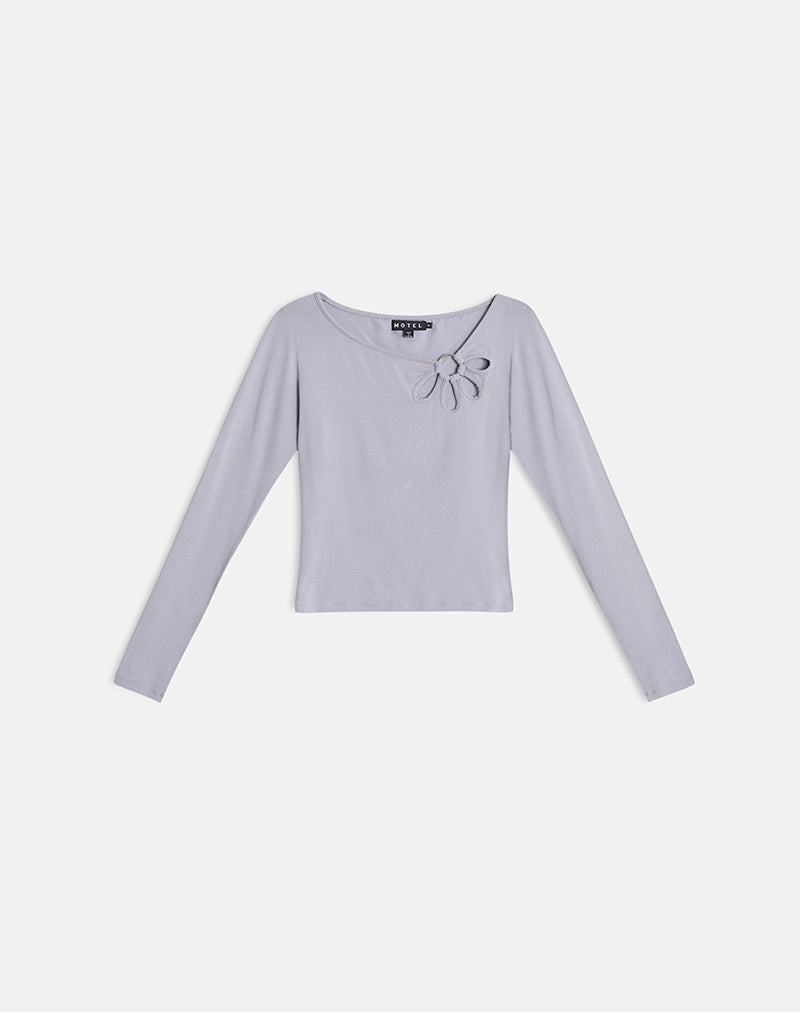 Image of Donela Long Sleeve Top with Flower Ring in Lilac Grey