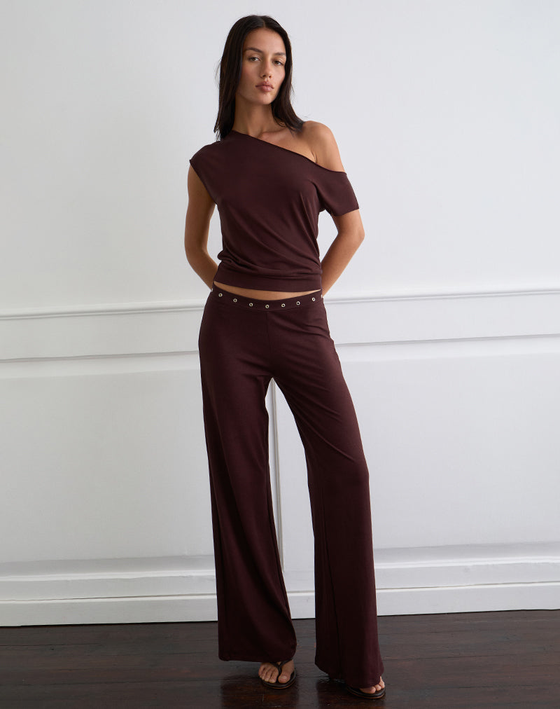 Image of Dorala Low Rise Trousers with Eyelets in Dark Plum