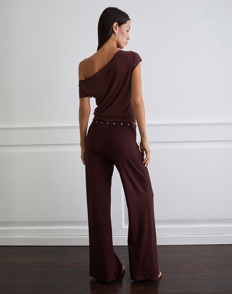 Image of Dorala Low Rise Trousers with Eyelets in Dark Plum