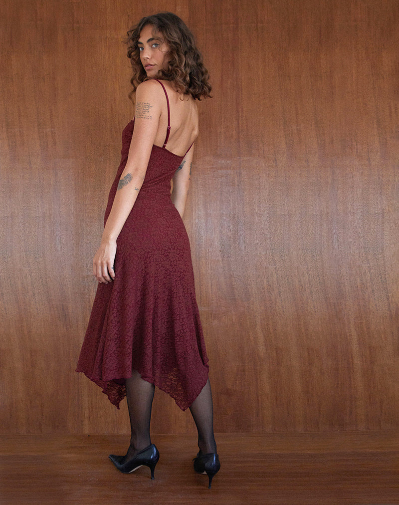 Drusilla Midi Dress in Rose Lace Burgundy Drusilla Midi Dress in Rose Lace Burgundy