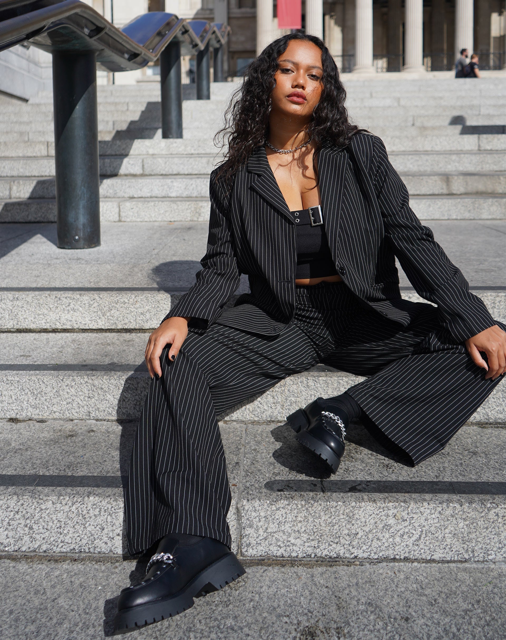 Pinstripe Black Wide Leg Trousers | Saskira motelrocks-com-us Pinstripe Black Wide Leg Trousers | Saskira motelrocks-com-us