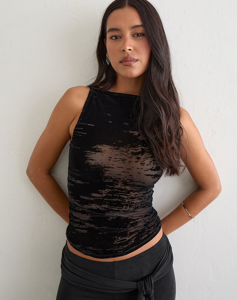 Image of Dudley Vest Top in Flocked Random Brush Black