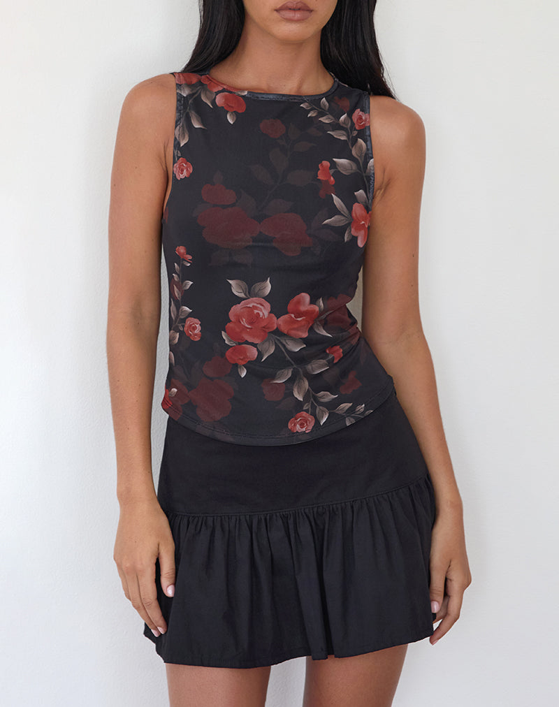 Image of Dudley Vest Top in Watercolour Rose Black