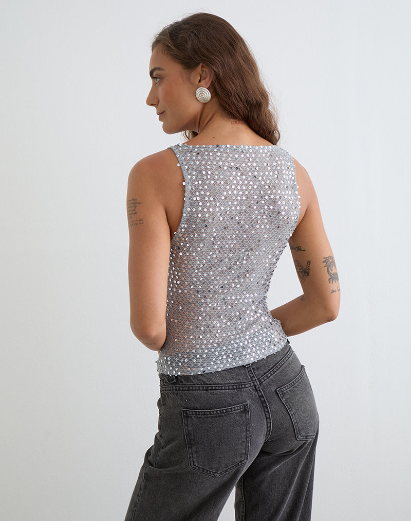 Image of Dudley Vest Top in Sequin Knit Dark Silver