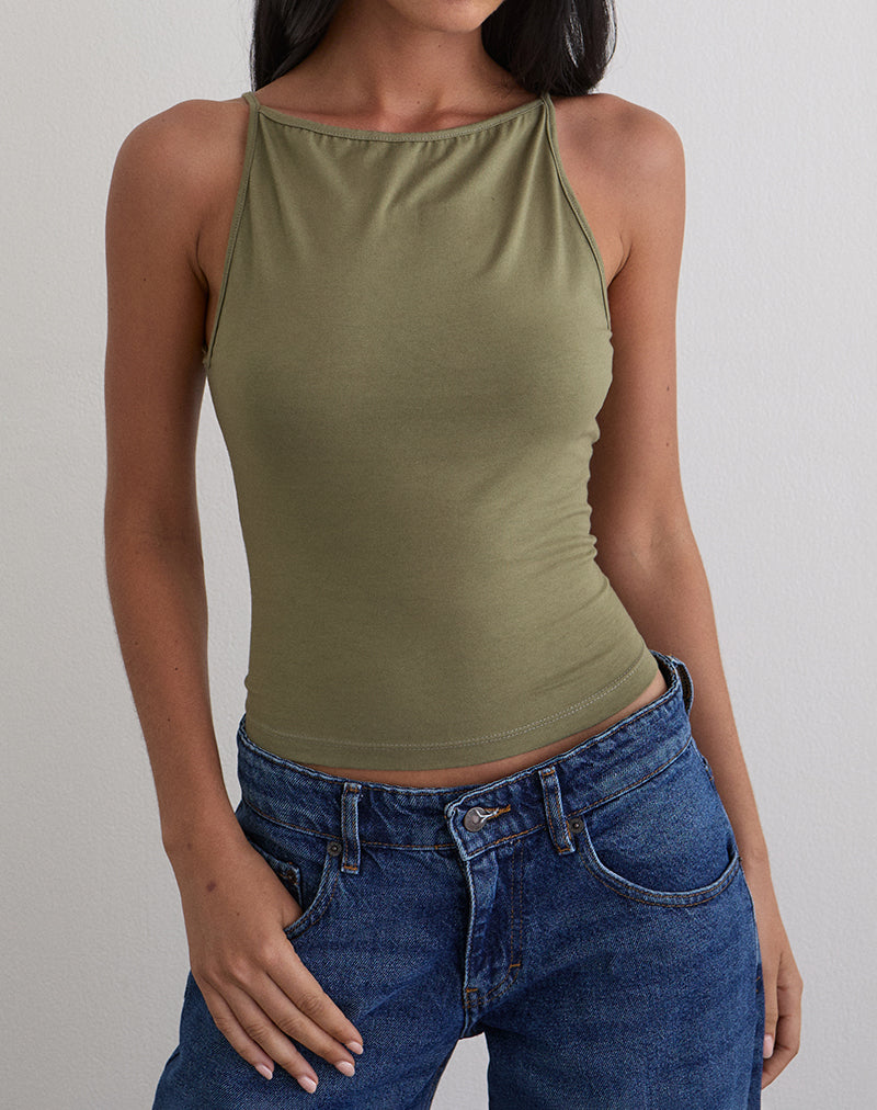 Dudley Vest Top in Jersey Khaki