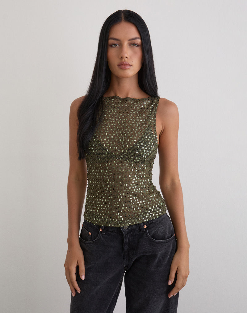 Olive Sequin Knit Vest Top | Dudley – motelrocks-com-us