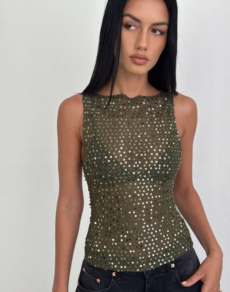 Olive Sequin Knit Vest Top | Dudley – motelrocks-com-us