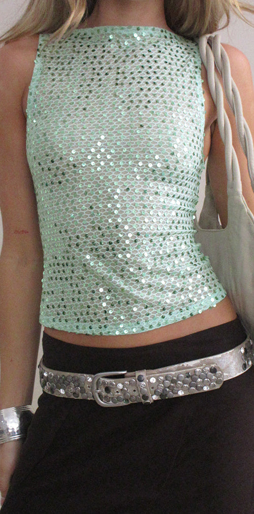 Image of Dudley Vest Top in Sequin Knit Aqua Blue