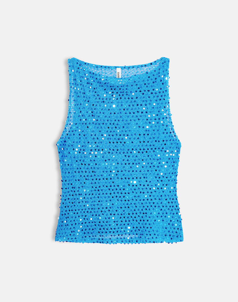 Dudley Vest Top in Sequin Knit Blue