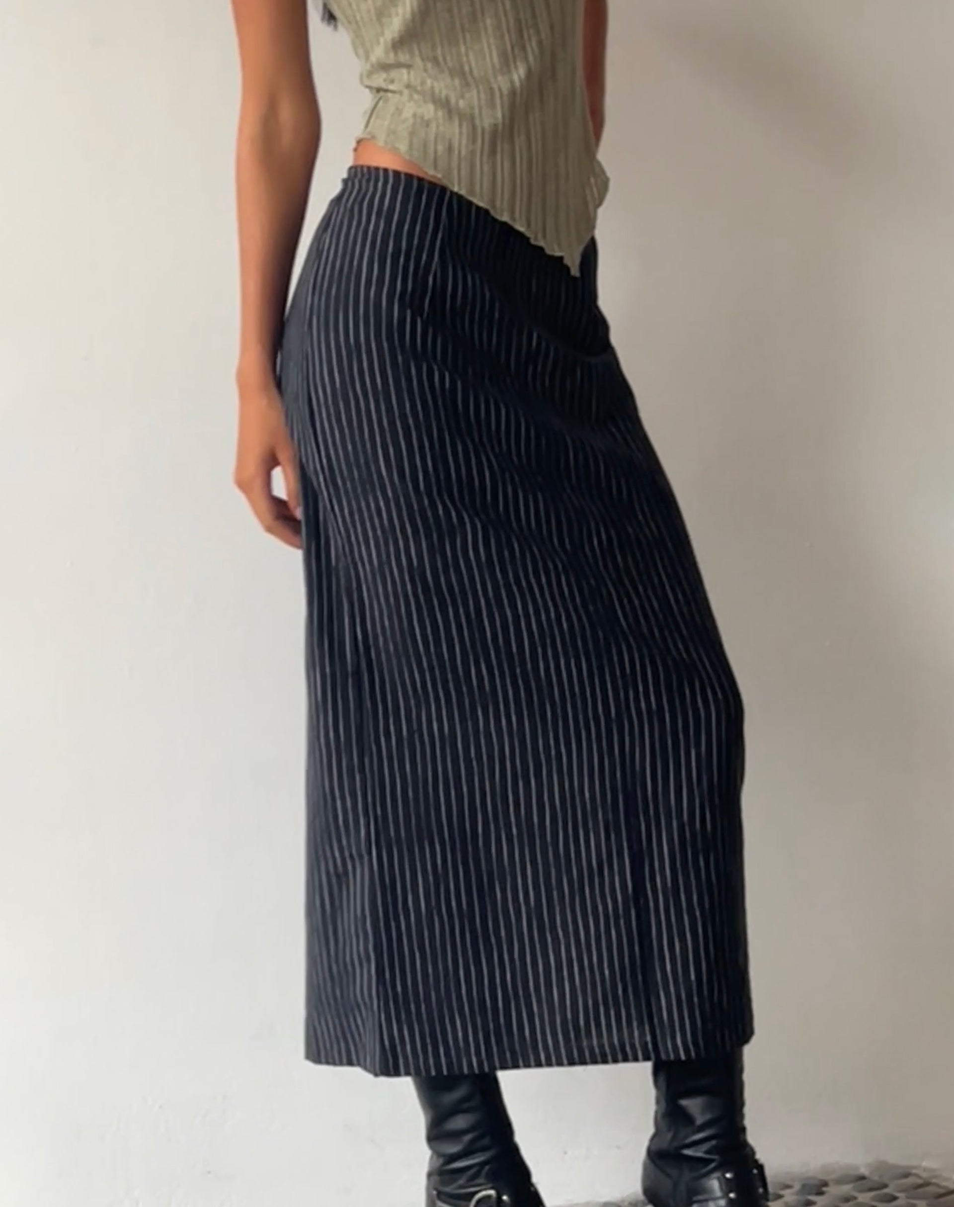 Image of MOTEL X JACQUIE Duende Midi Skirt in Sketchy Stripe Black