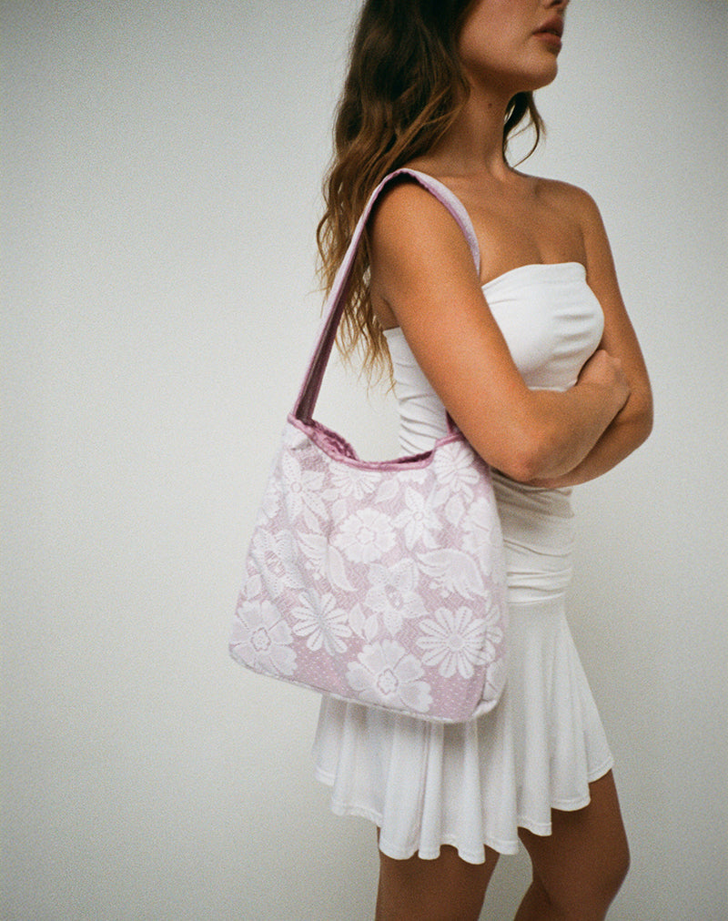 Dune Bag in White with Lace Pink Binding