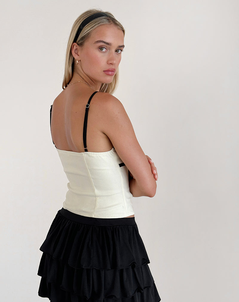 image of Duta Cami Top in Cream with Black Bows