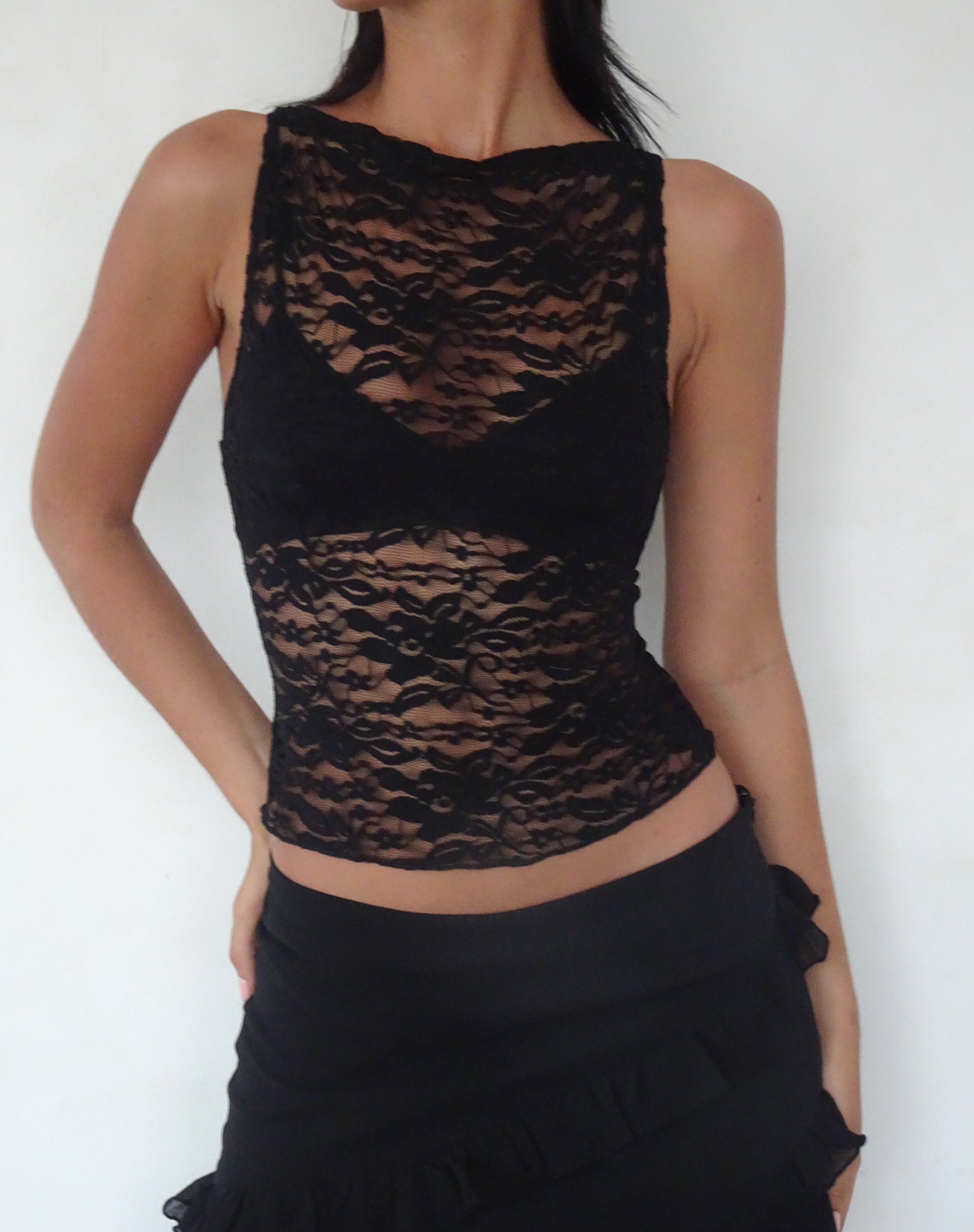 Black Lace Vest Top | Dwira – motelrocks-com-us