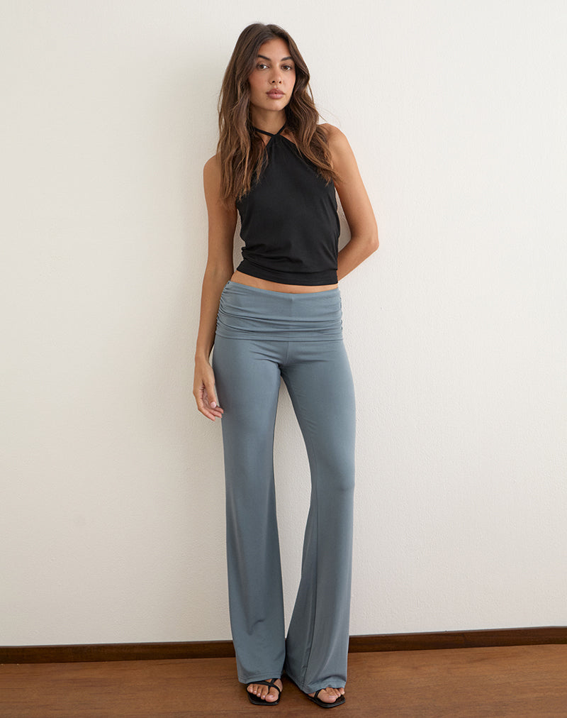 Image of Jacita Low Rise Flared Trousers in Cupro Dark Teal
