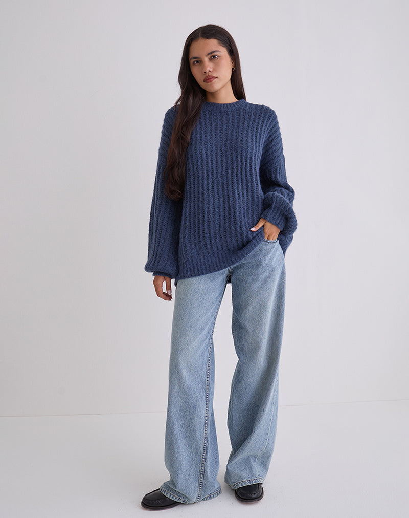Navy Oversized Knitted Jumper | Daren – motelrocks-com-us