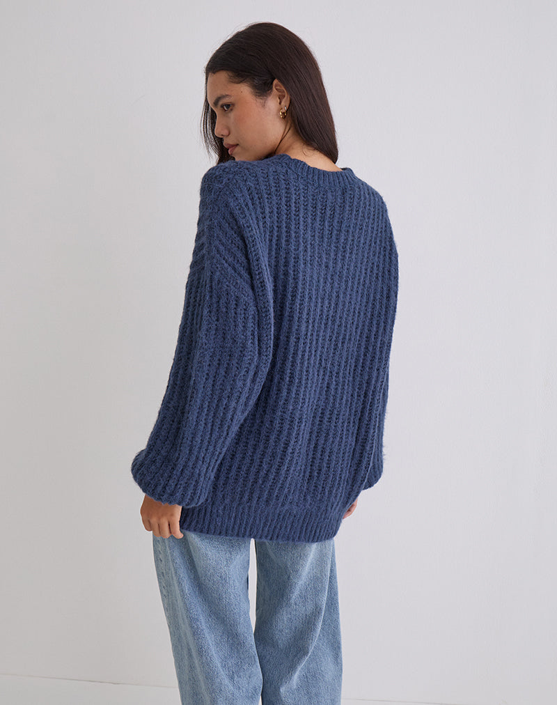 Navy Oversized Knitted Jumper | Daren – motelrocks-com-us