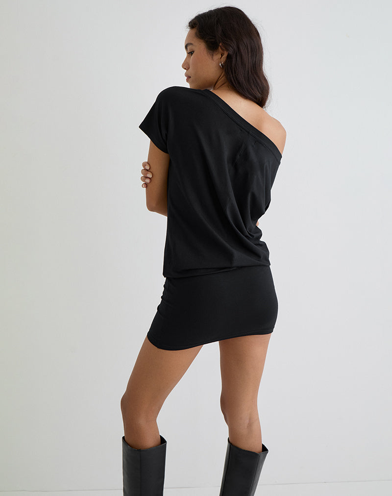 edwina mini dress Edwina Black Ruched Asymmetrical Mini Dress