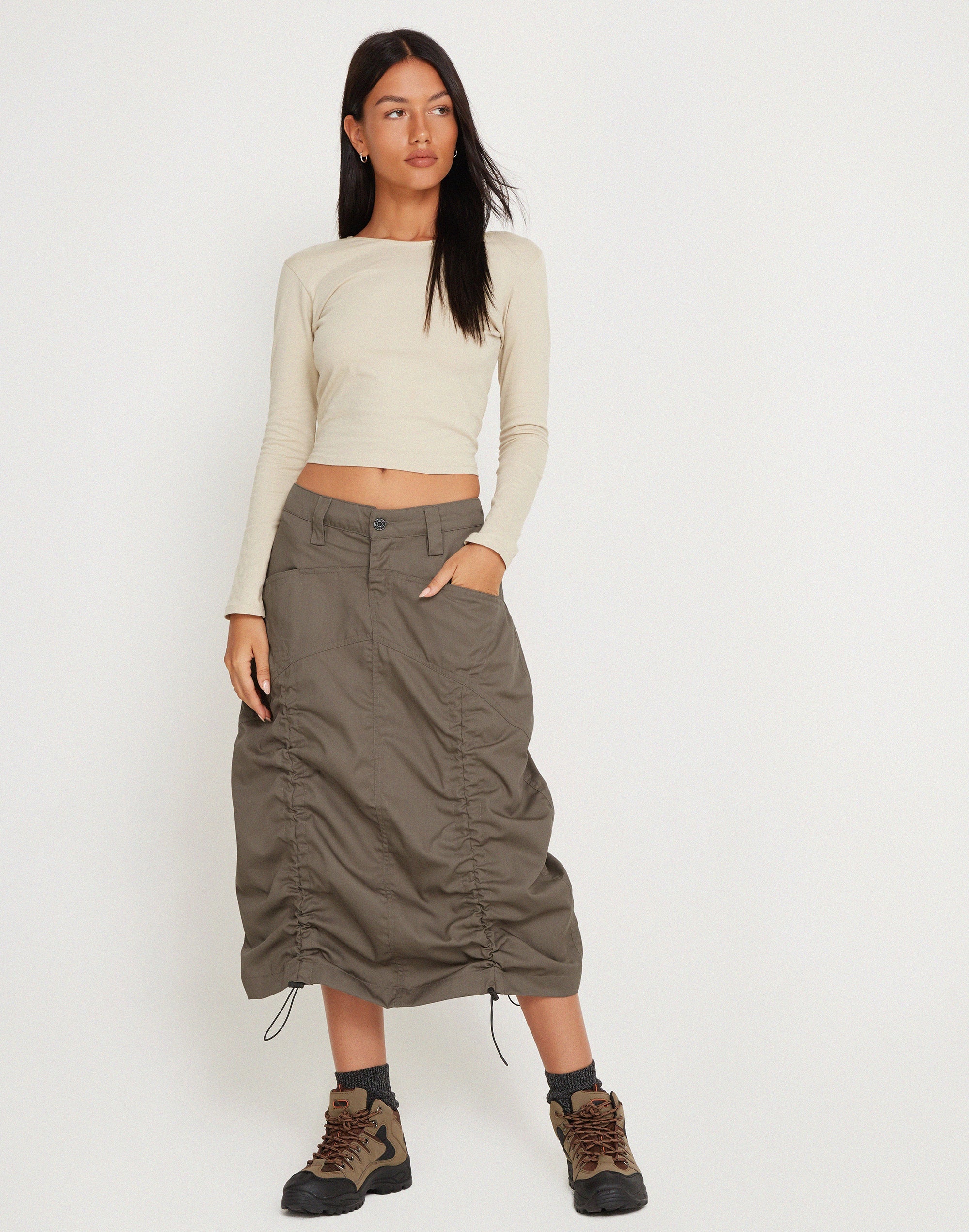 Image of Eisig Cargo Midi Skirt in Fossil
