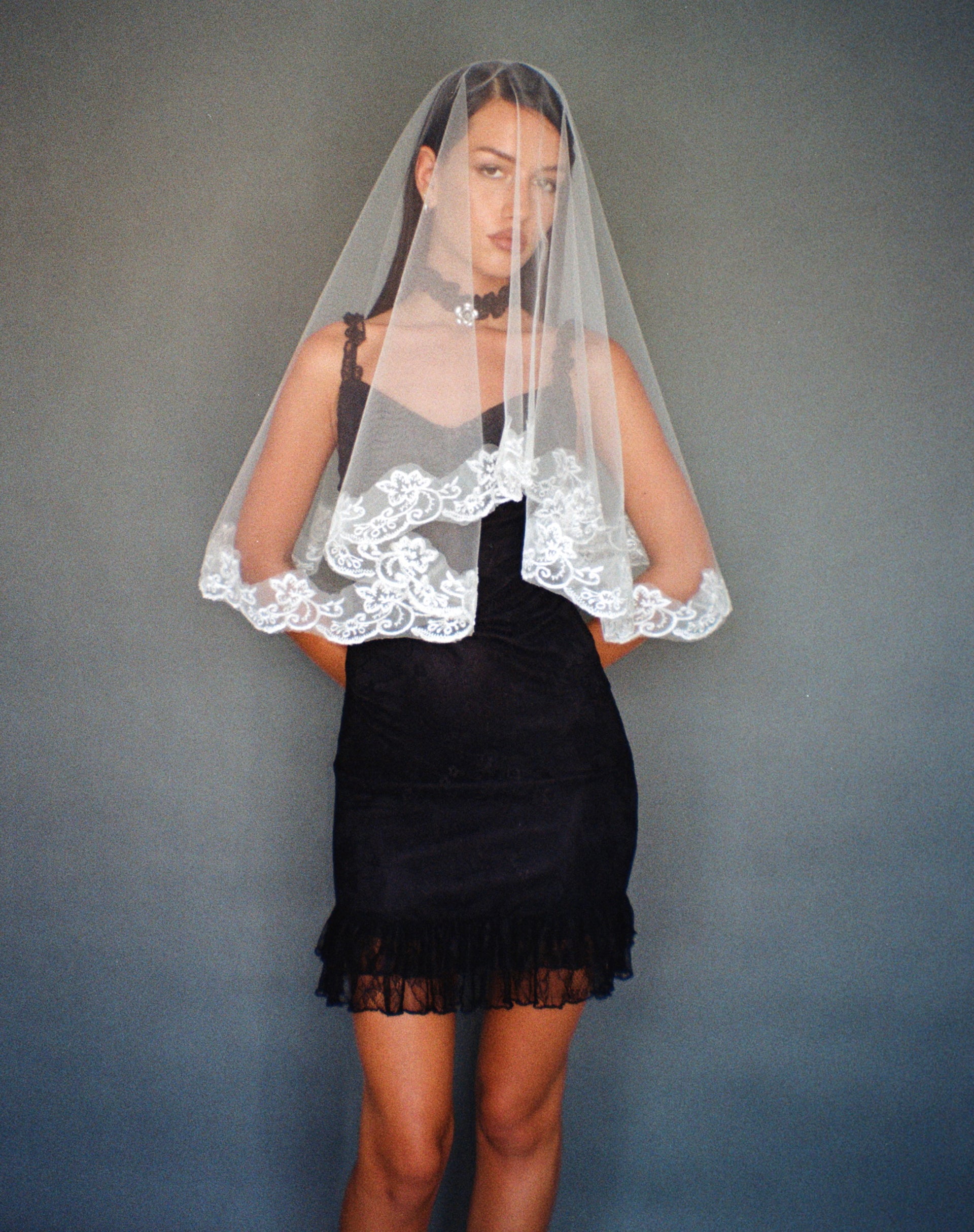Image of Elaine Lace Mini Dress in Black