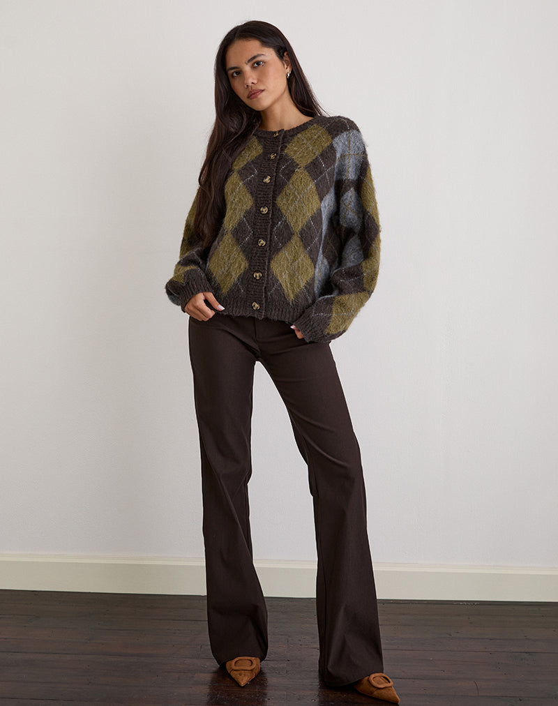 Eliana Cardigan in Knit Argyle Brown