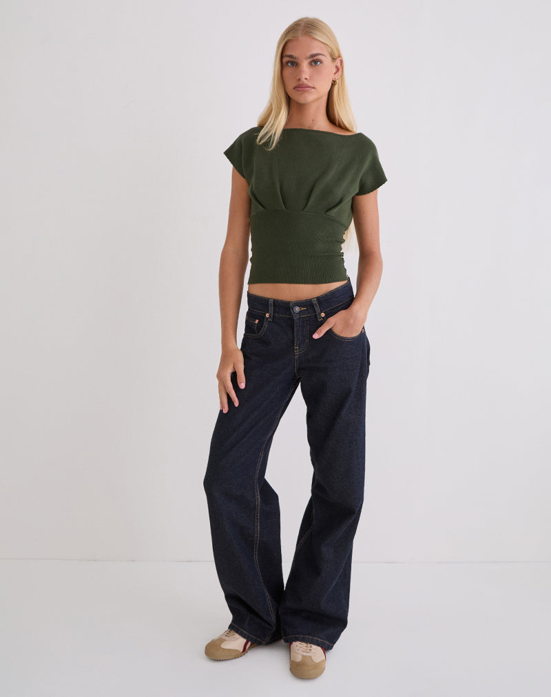 Image of Elin Top in Knit Khaki with Pearl Buttons