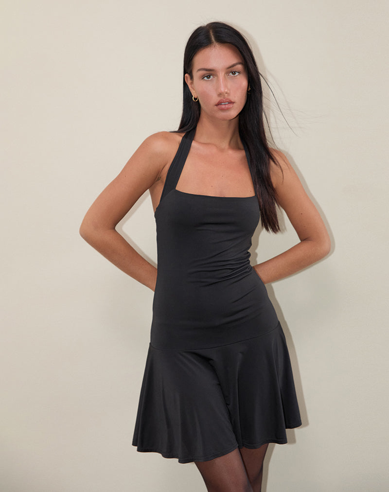 Image of Ellison Drop Waist Dress in Slinky Black