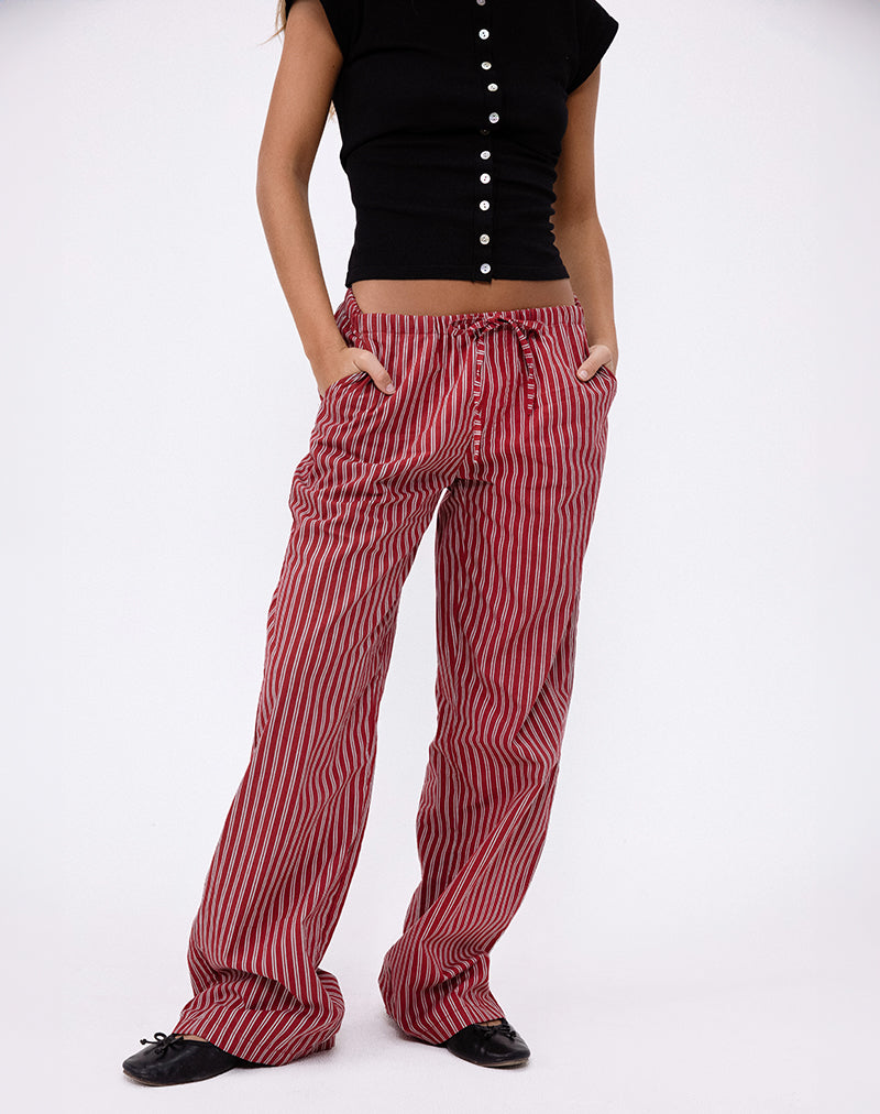 Lirura Casual Trouser in Maroon Stripe