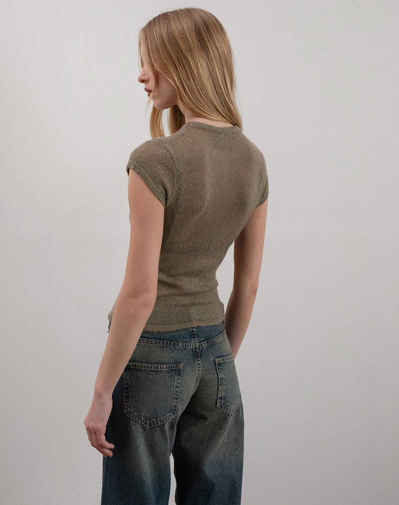 Image of Elmira Top in Sheer Knit Khaki