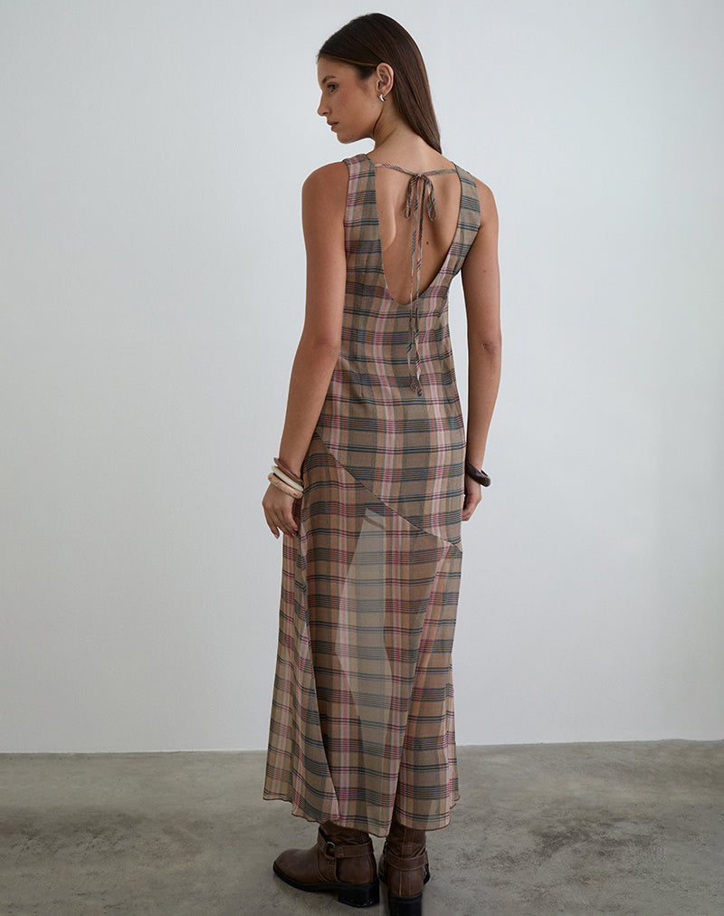 Image of Elska Maxi Dress in Brown and Pink Blurry Check
