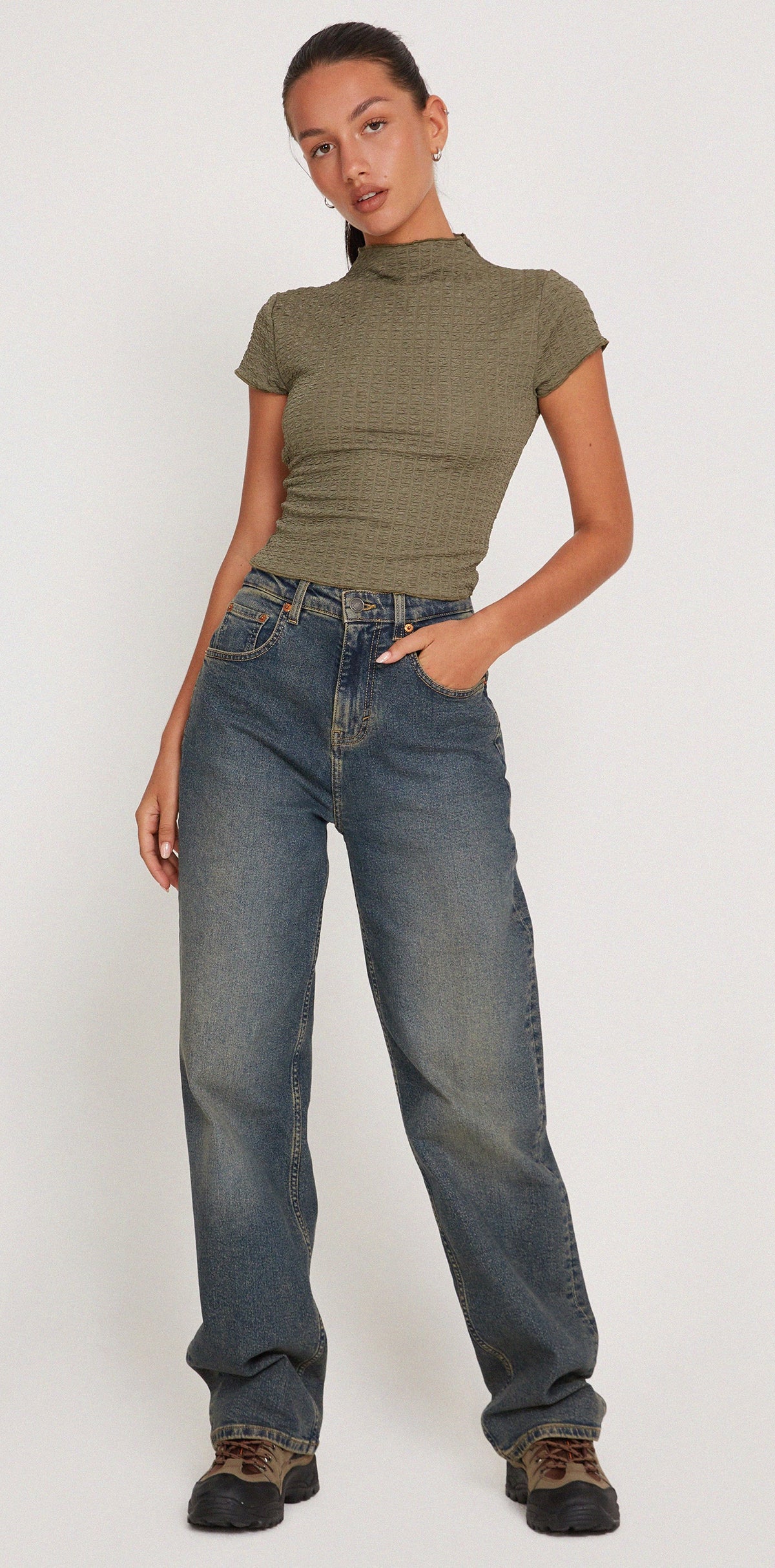 Khaki High Neck Top | Elton – motelrocks-com-us