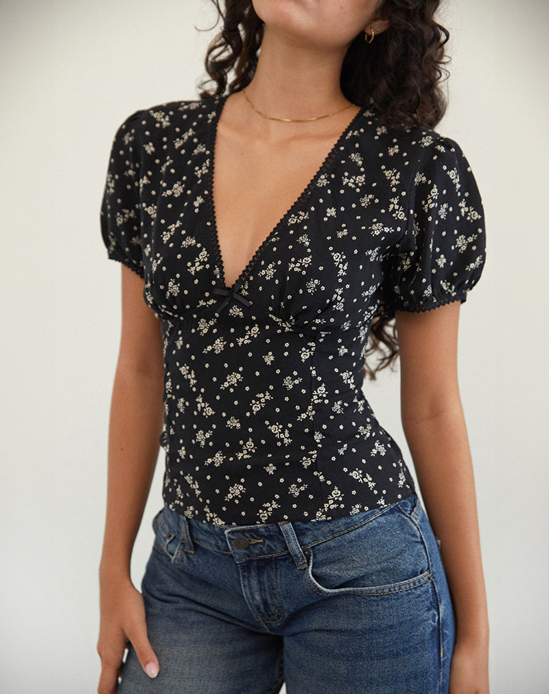 Elvita Top in Floral Land Black