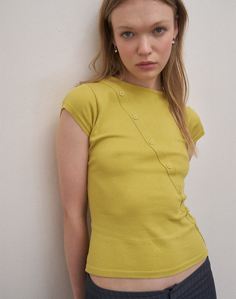 Image of Elyra Asymmetric Top in Knit Golden Green