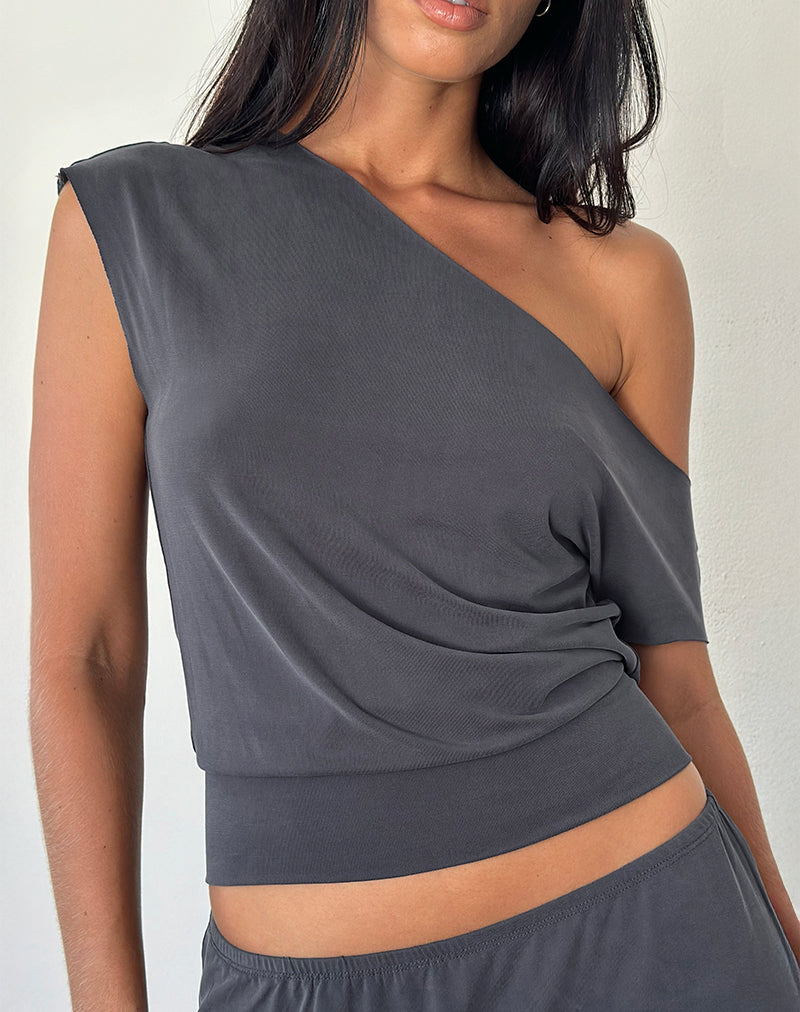 Image of Elysian Asymetric Top in Dark Grey Cupro