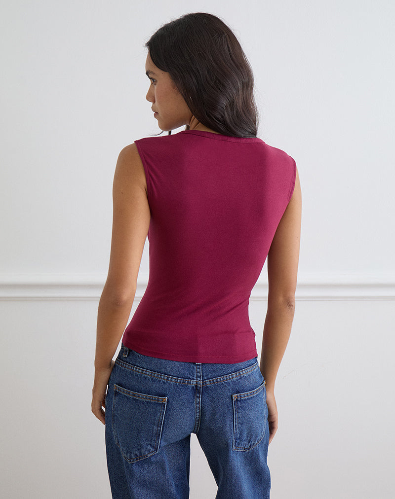 Image of Emberly Plunge Top in Burgundy