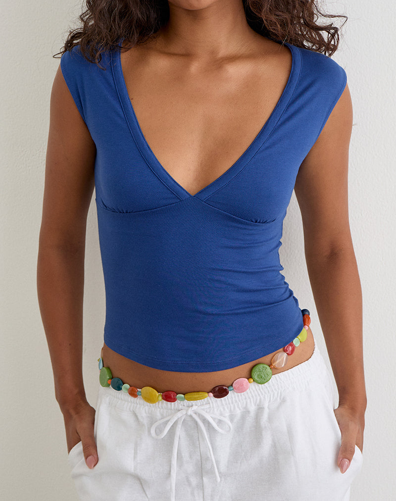 Image of Emberly Plunge Top in Dazzling Blue