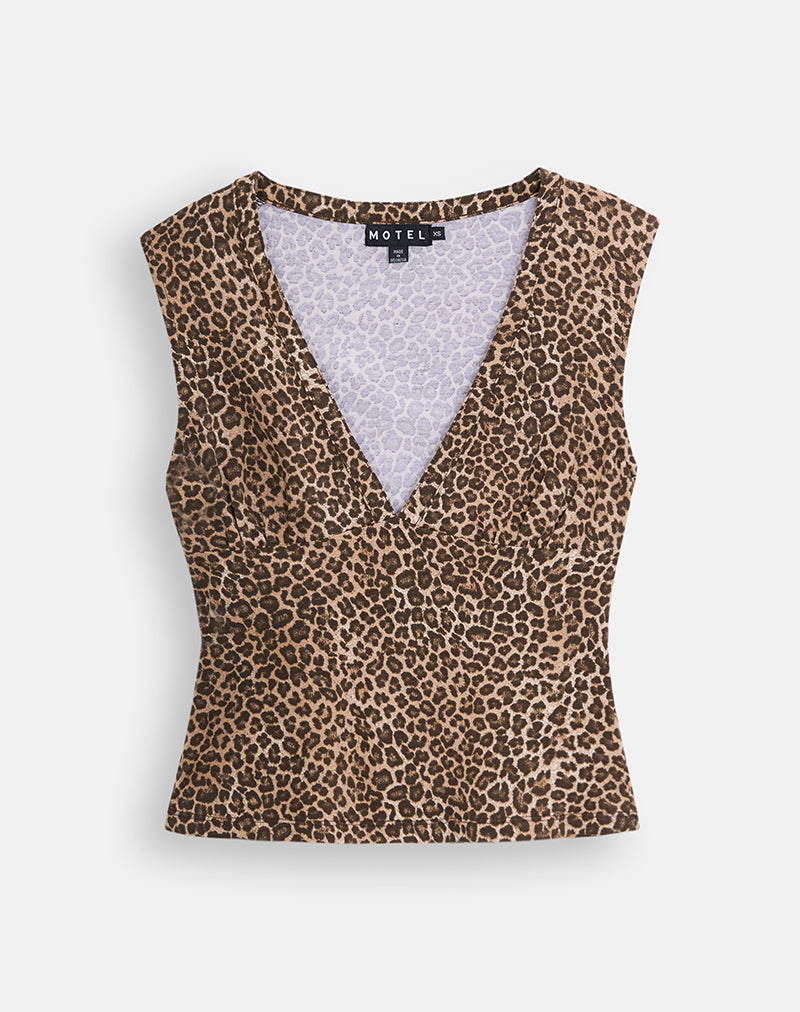 Image of Emberly Plunge Top in Rar Leopard Brown