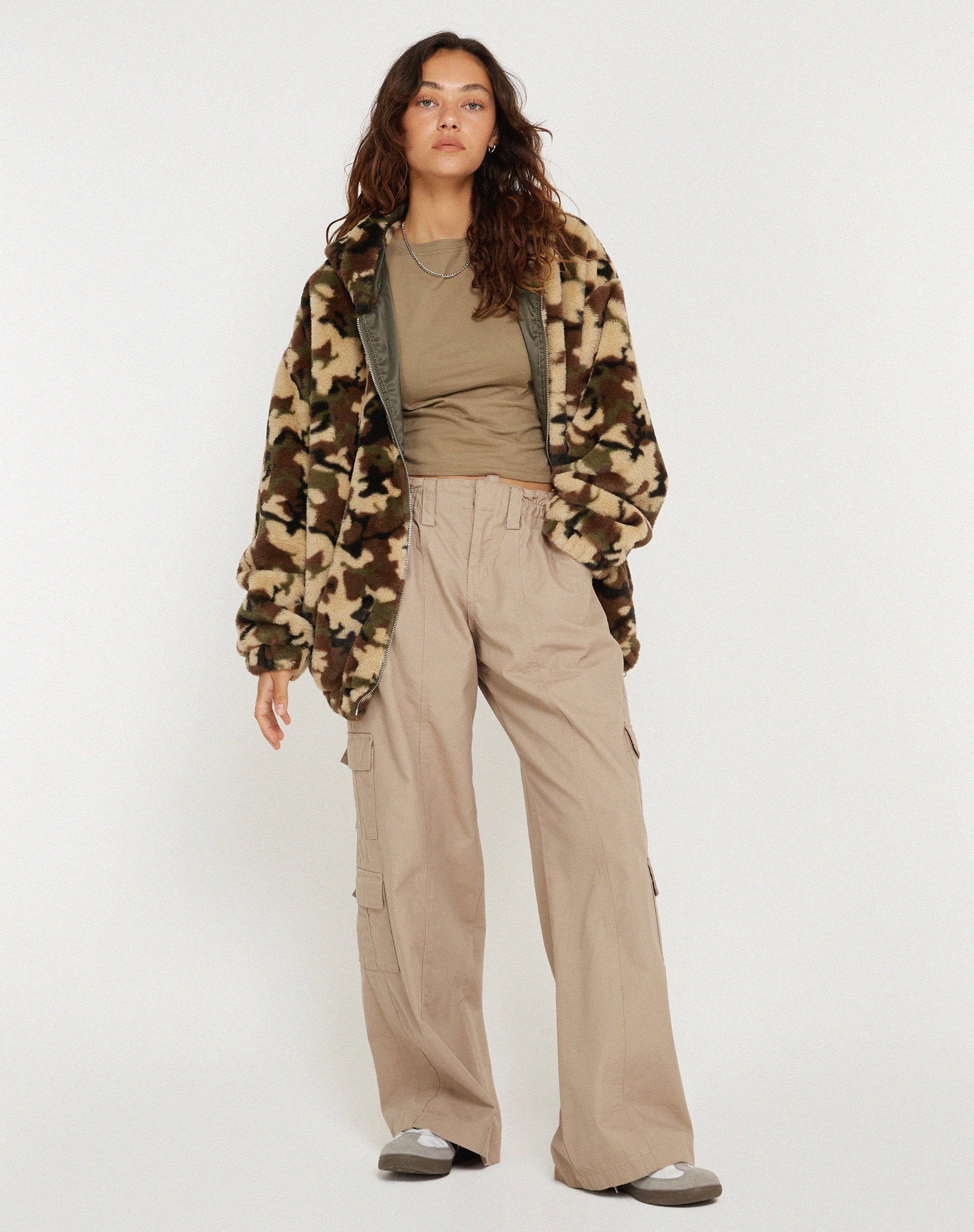 image of Emerson Faux Fur Jacket in Camo Brown Pebble