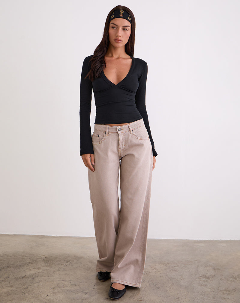 Black Long Sleeve Plunge Top | Emesy – motelrocks-com-us