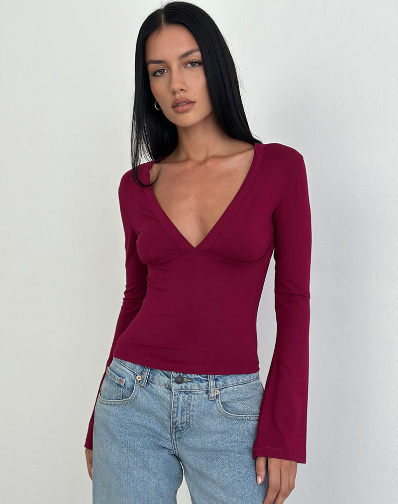 Image of Emesy Long Sleeve Top in Burgundy