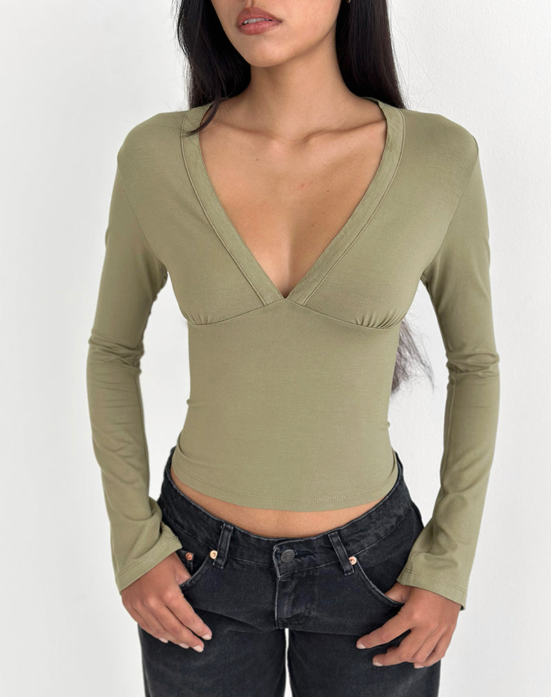 Image of Emesy Long Sleeve Top in Khaki