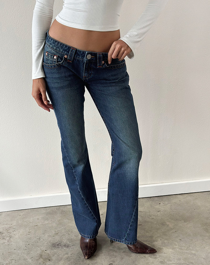 Image of Extra Low Rise Twisted Seam Jeans in Mid Blue Tint