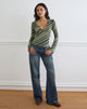 Image of Emesy Long Sleeve Top in Mixed Stripe Green