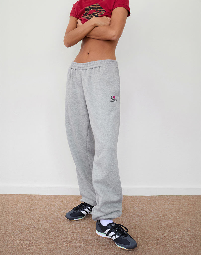 Emiko Oversized Joggers in Grey Marl with I Love 2010's Print