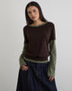 Image of Enidy Long Sleeve Top in Jersey Chocolate and Khaki Combo