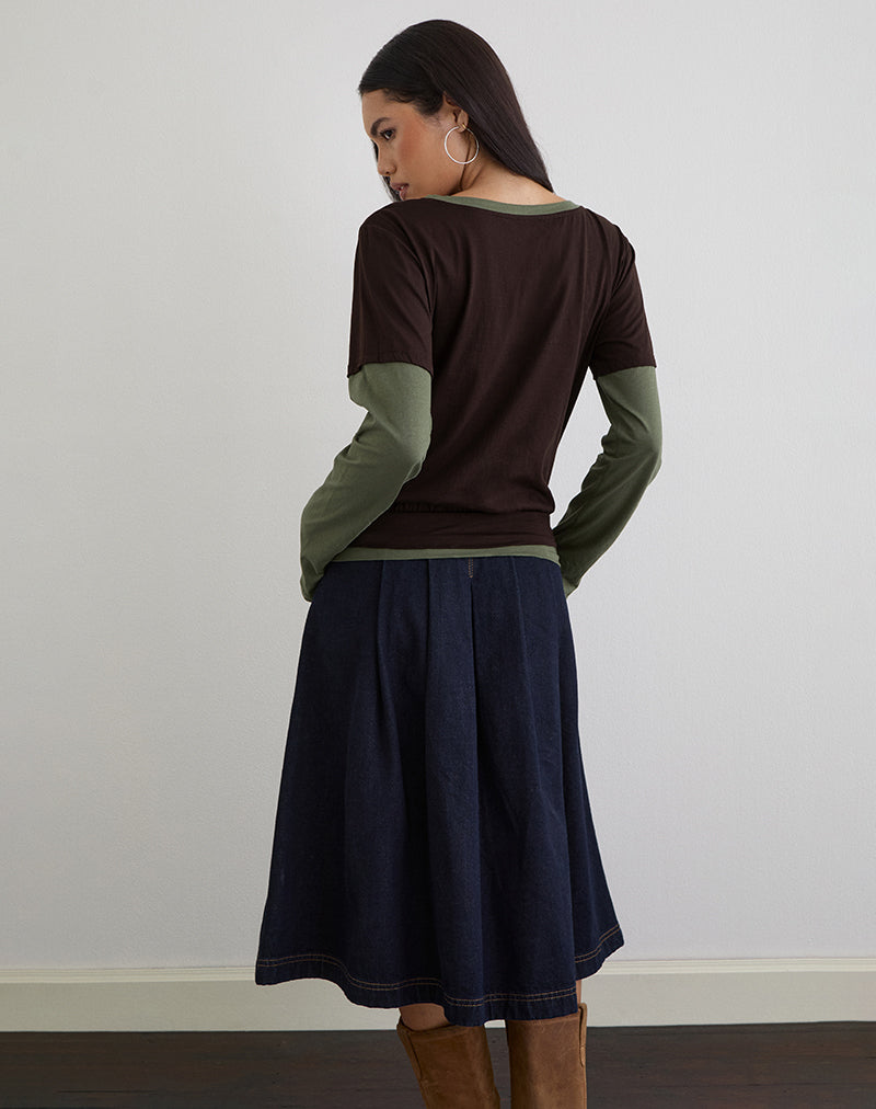 Image of Enidy Long Sleeve Top in Jersey Chocolate and Khaki Combo