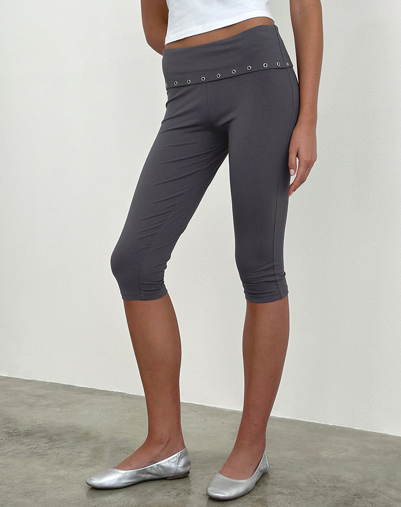 Enmu Capri Trouser in Jersey Charcoal Grey with Eyelets