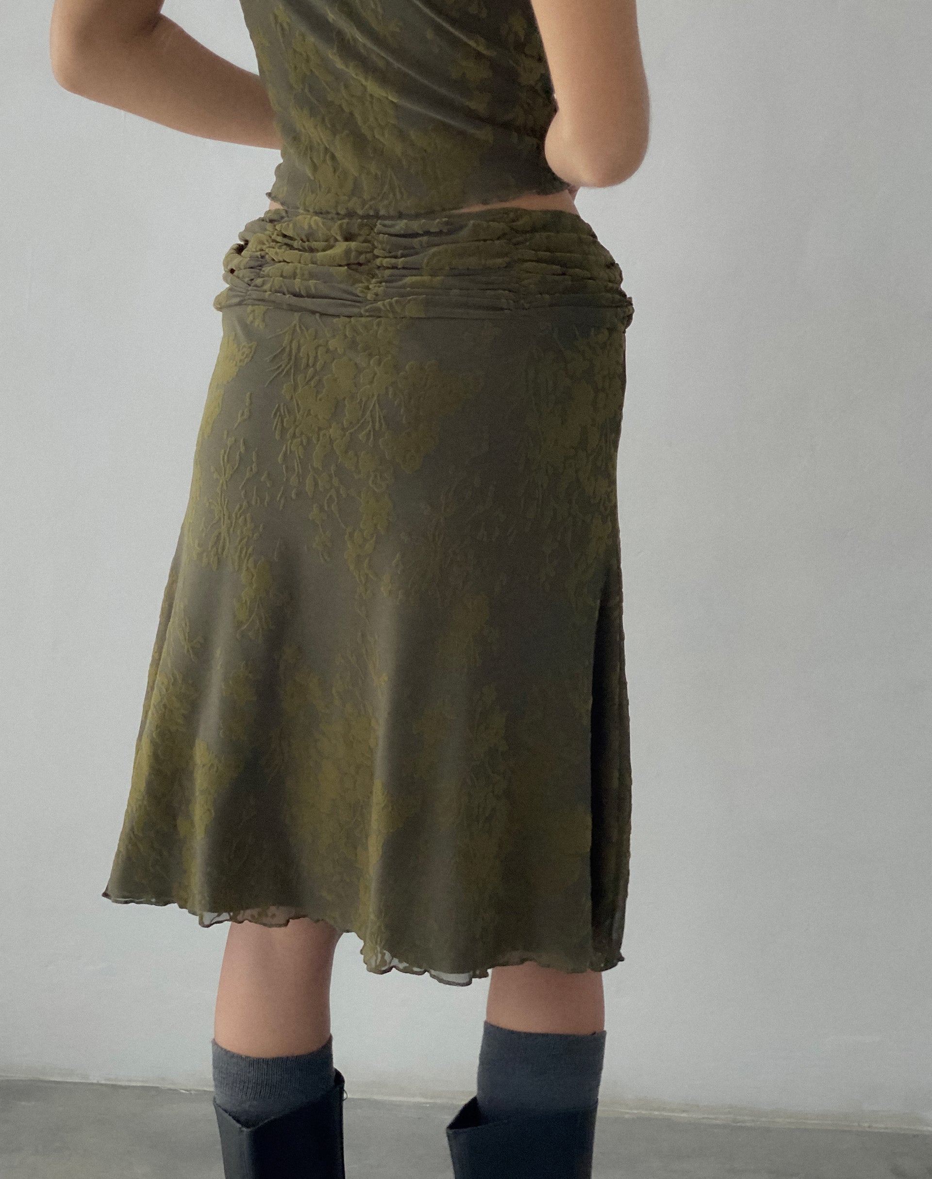 Image of Erato Midi Skirt in Abstract Botanic Dark Olive