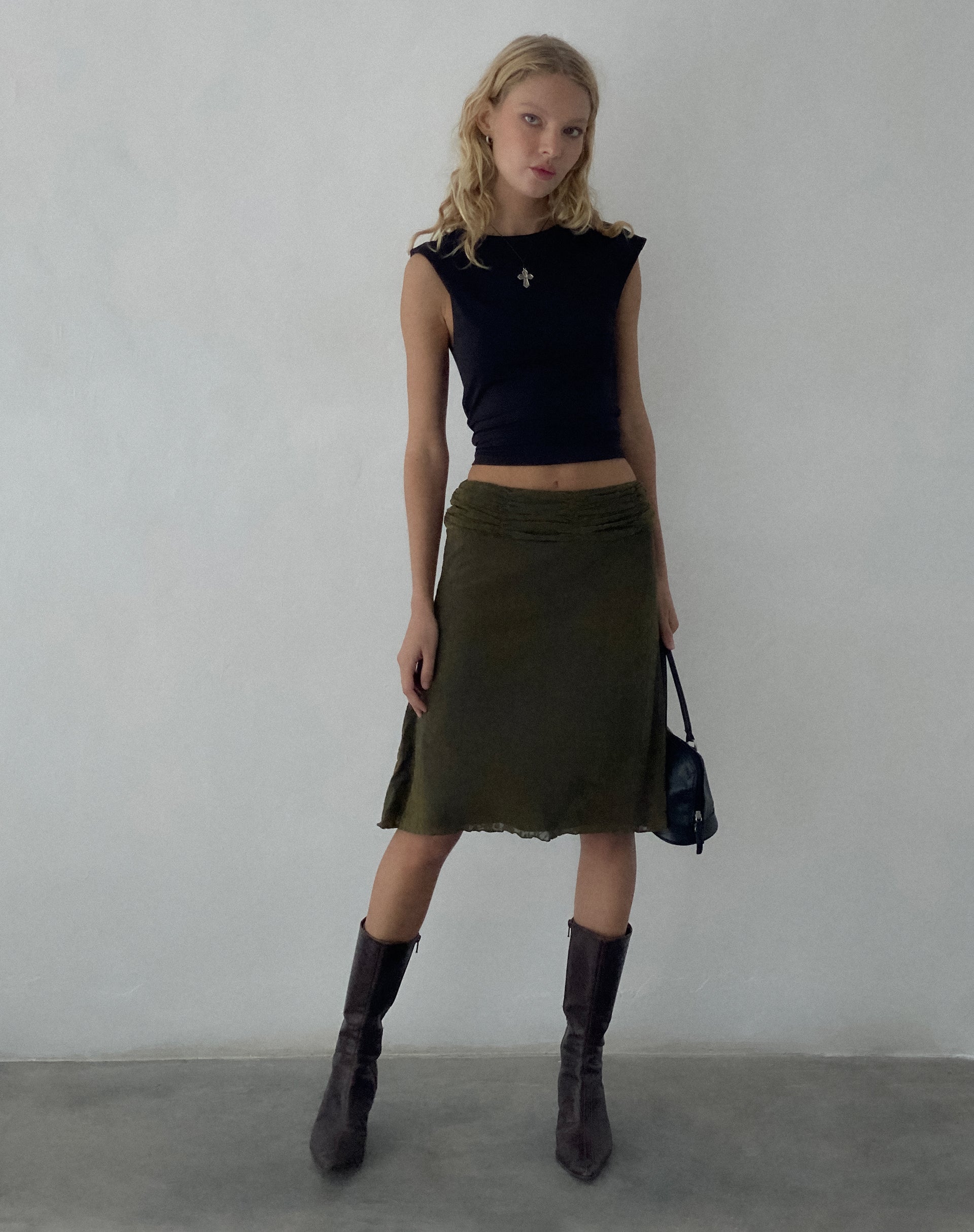 Image of Erato Midi Skirt in Abstract Botanic Dark Olive