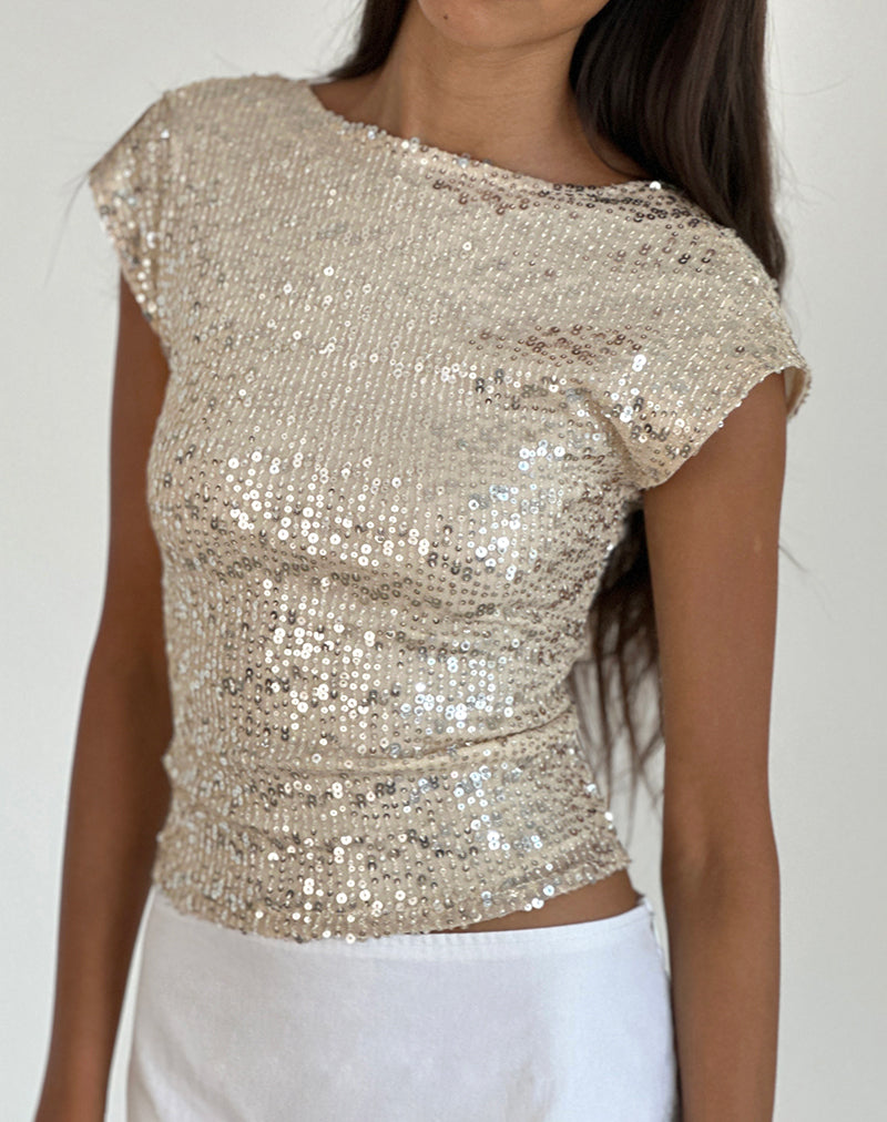 Image of Erica Backless Top in Neutral Sequin