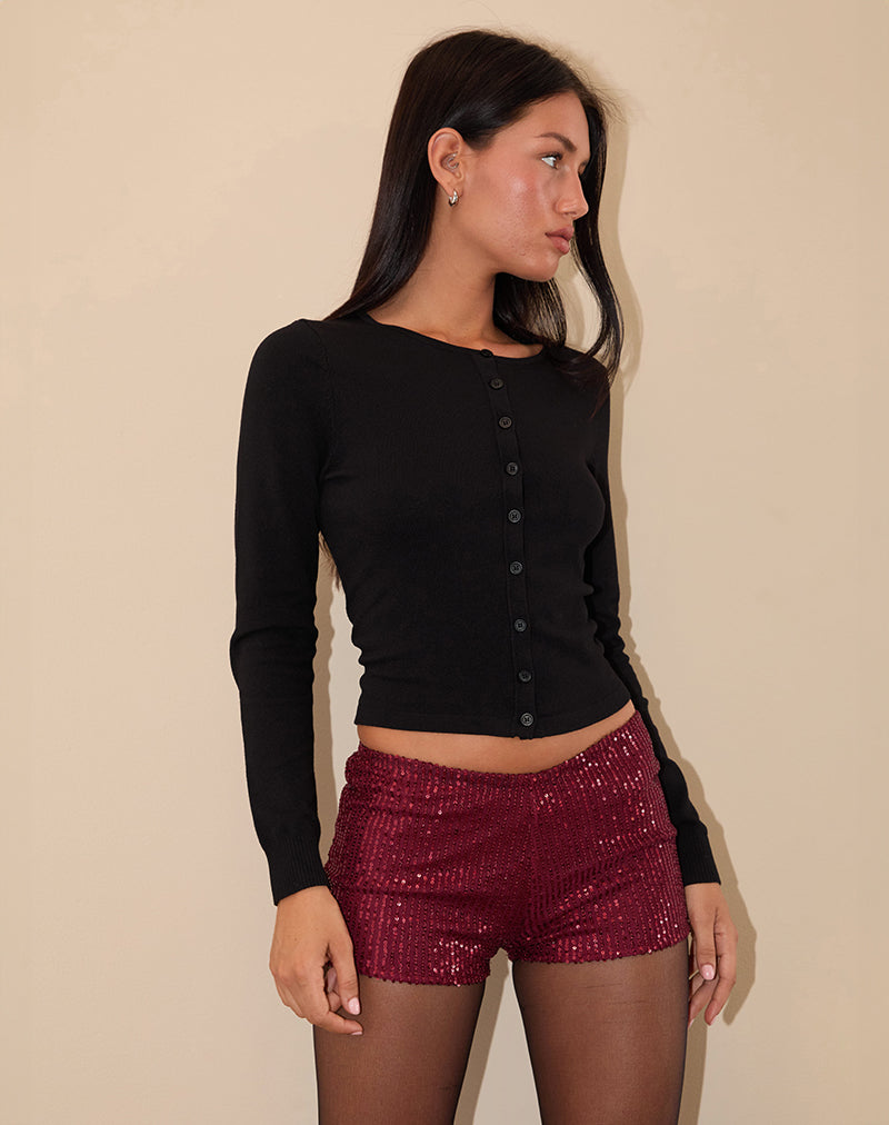 Erna Micro Shorts in Drape Mini Sequin Maroon